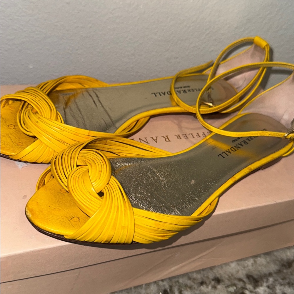 Loeffler Randall Yellow Ostrich Flat Sandal Size 7.5 Made In Italy‎